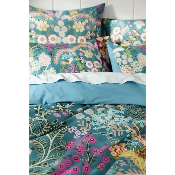 Anthropologie Paradise Printed Cotton Duvet Cover Queen Floral - Picture 3 of 6